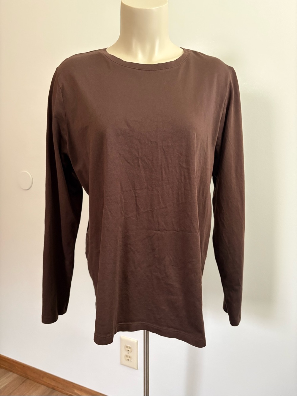 Lands' End Women's Brown Long Sleeve Crewneck 100% Cotton Tee Size Large